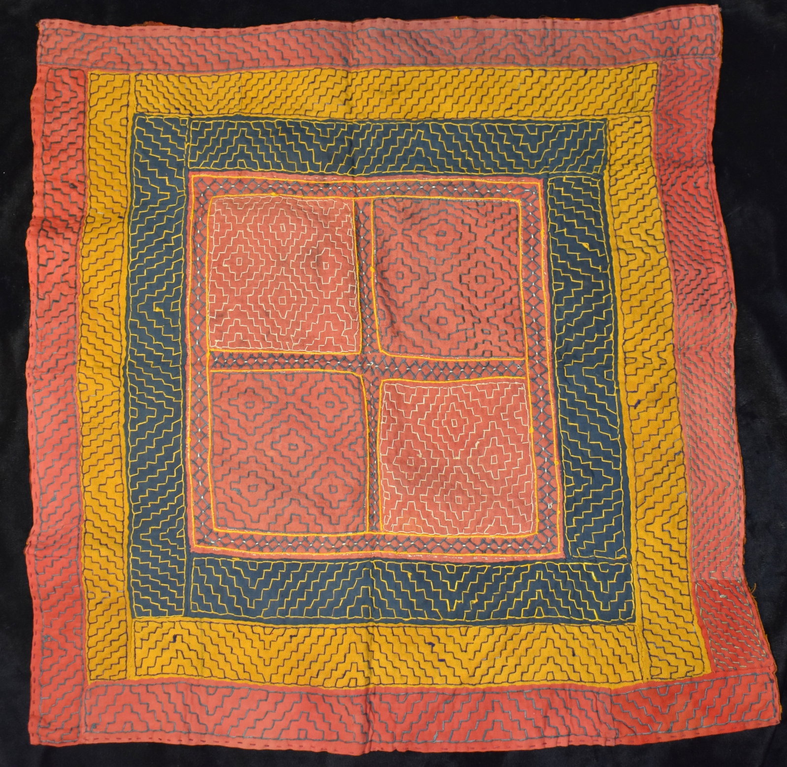 Finely Crafted Kambira Rajasthani Hand Embroidered Tapestry: Finely Crafted Kambira Rajasthani Hand Embroidered Tapestry. This Vintage Rajasthan Tapestry Embroidery is a beautiful piece featuring the stepped stitch, embroidery and patchwork found in Rajasthan, 