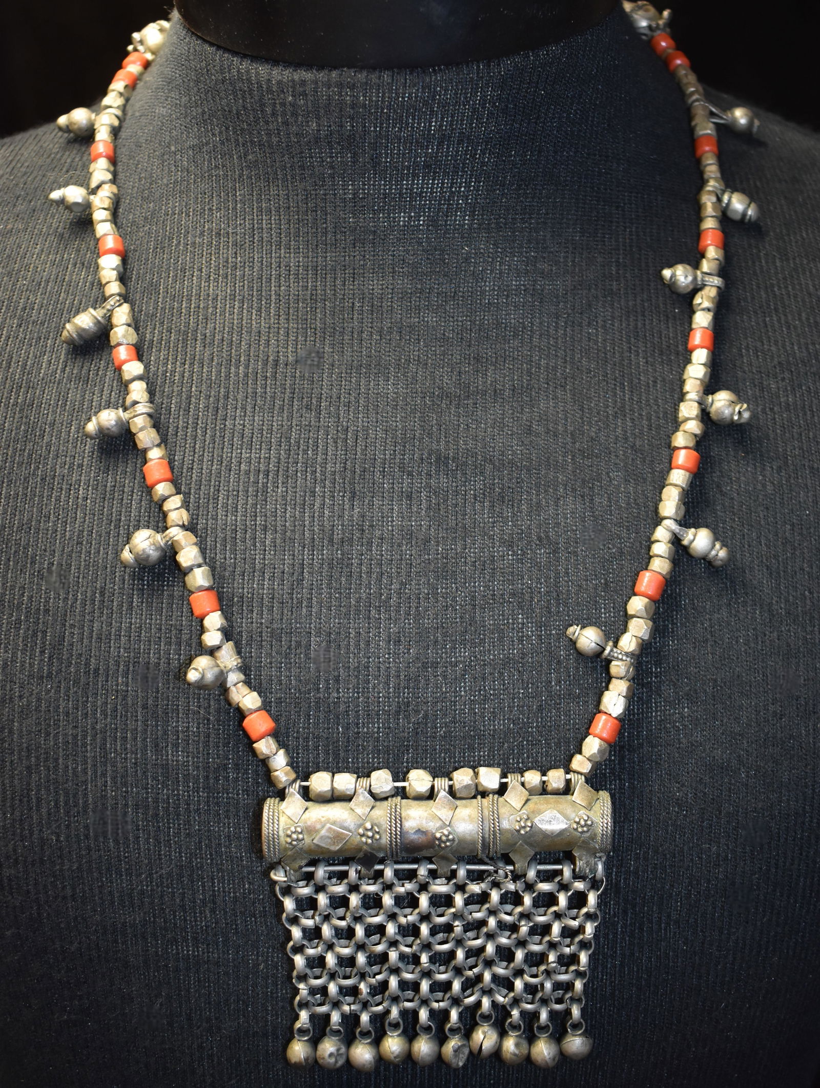 Old Yemen Bedouin Tribal Silver and Coral Necklace (1 of 10)