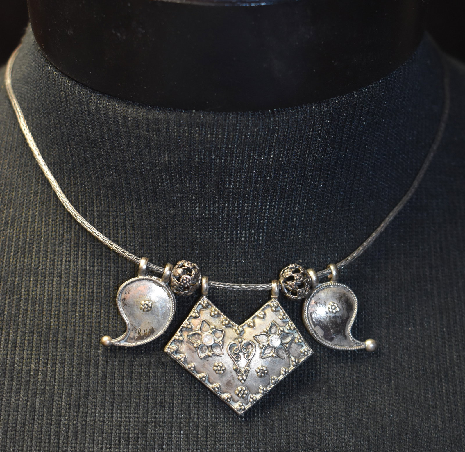 Old Tribal Silver Necklace from Rajasthan, India - 17" & Weighs 18 grams: Rajasthan, India. Older jewelry from Rajasthan, India is known for its intricate designs and craftsmanship. A nice example of older traditional jewelry made by silver smiths in that part of the world.