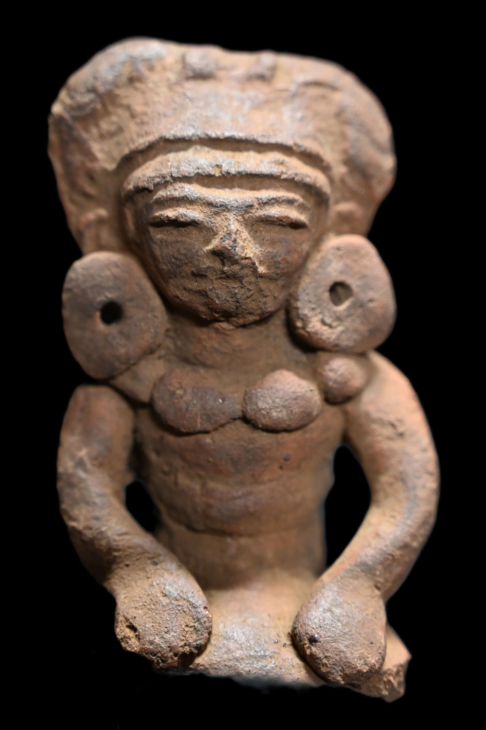 Seated Terracotta Pre-Columbian Mayan 3 3/4" Figure.  In a world of no photography these figures (1 of 7)