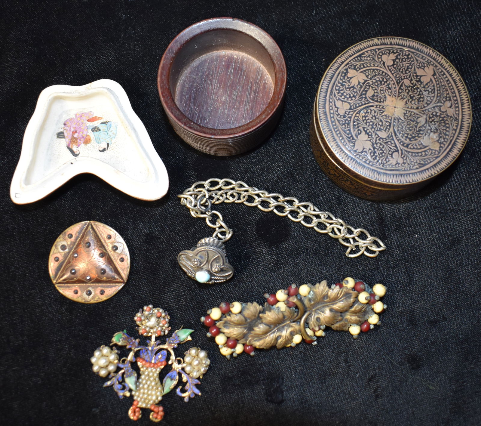 Lot of Old Things - Sterling Silver Tibetan Charm on Chain, 1800's Japanese Pin/Charm (1 of 7)