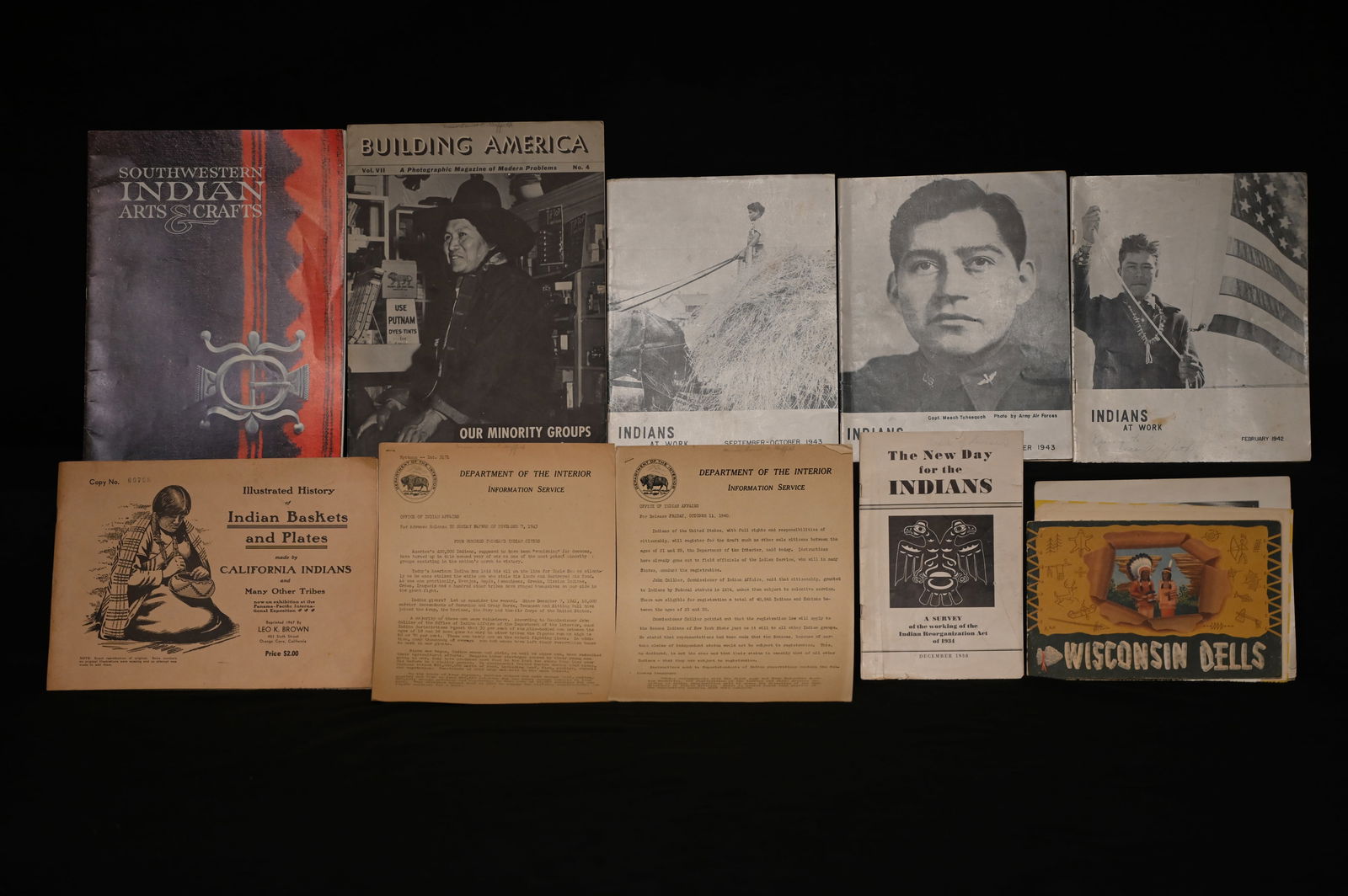 North American Indian Books and Pamphlets most 1930's &  1940's.  Indians At Work, Department of The (1 of 6)