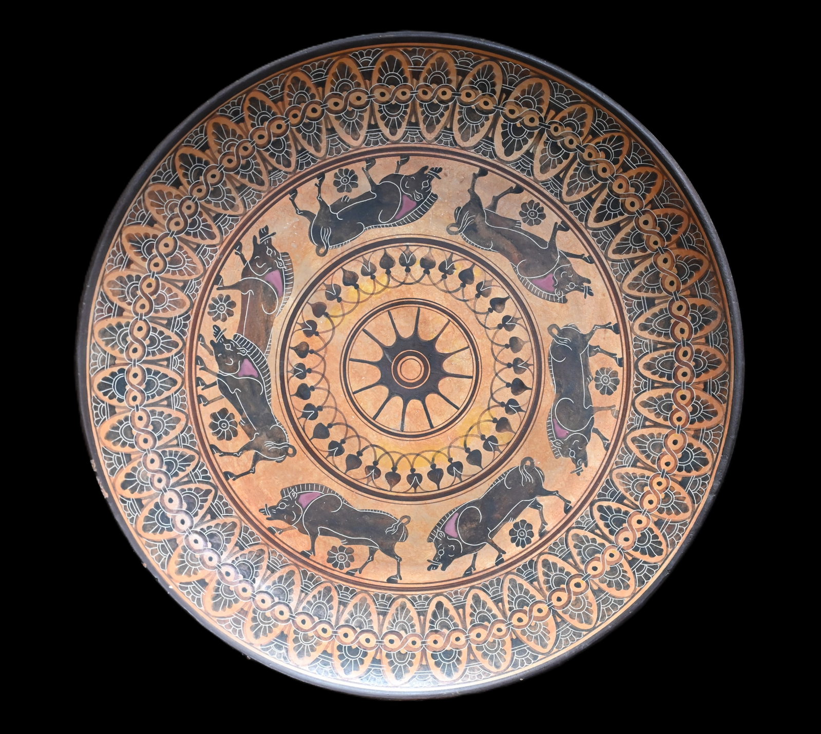 Greek Pottery, Handmade replica, Corinthian Wall Plate By Spiry 11 inches across.: Greek Pottery, Handmade replica, Corinthian Wall Plate By Spiry 11 inches across.