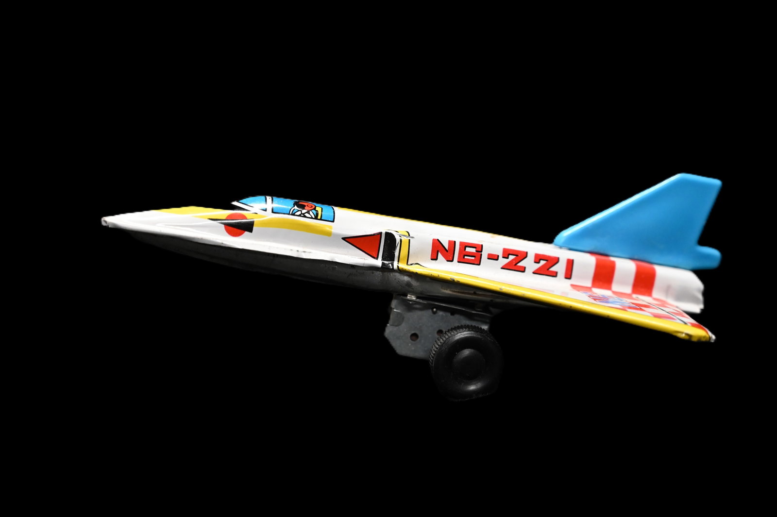 Vintage Tin Litho Friction Lucky Toy Metal Jet Plane.: Vintage Tin Litho Friction Lucky Toy Metal Jet Plane.