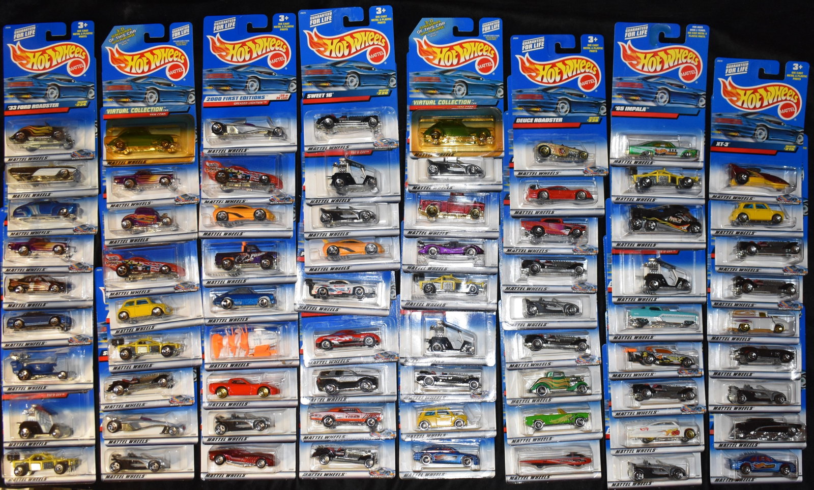 1999 Mattel Hot Wheels Assortment - 72 Cars 1:24 Scale Diecast: Vintage Mattel Hot Wheels Assortment contains 72 cars. All cars are brand new and in their original card. Diecast cars in this lot were made in 1999 and were likely on the shelves in stores in 2000.