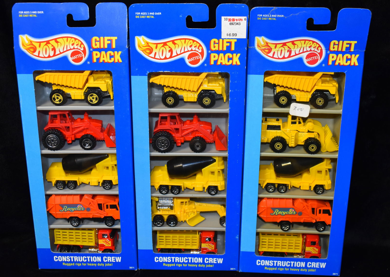3 Vintage Hot Wheels 5 Car Gift Packs 1994 Construction Crew x3: 1/64 Scale Diecast Hot Wheels Toy Cars.