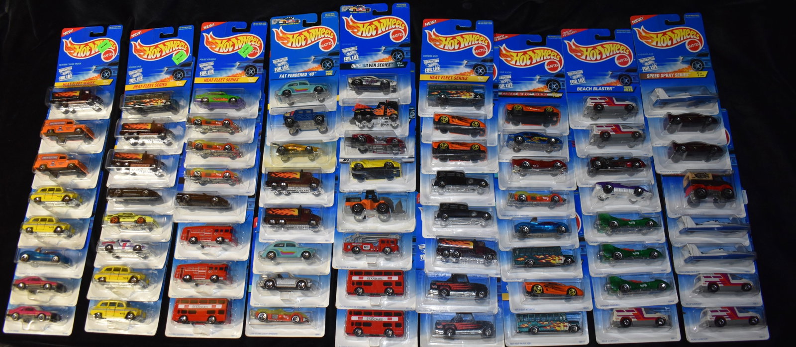 1997 Mattel Hot Wheels Assortment - 72 Cars: Mattel Hot Wheels Assortment contains 72 cars. All cars are brand new and in their original card. We made sure the number of cars was correct and did not search through them. Cars in this lot are from