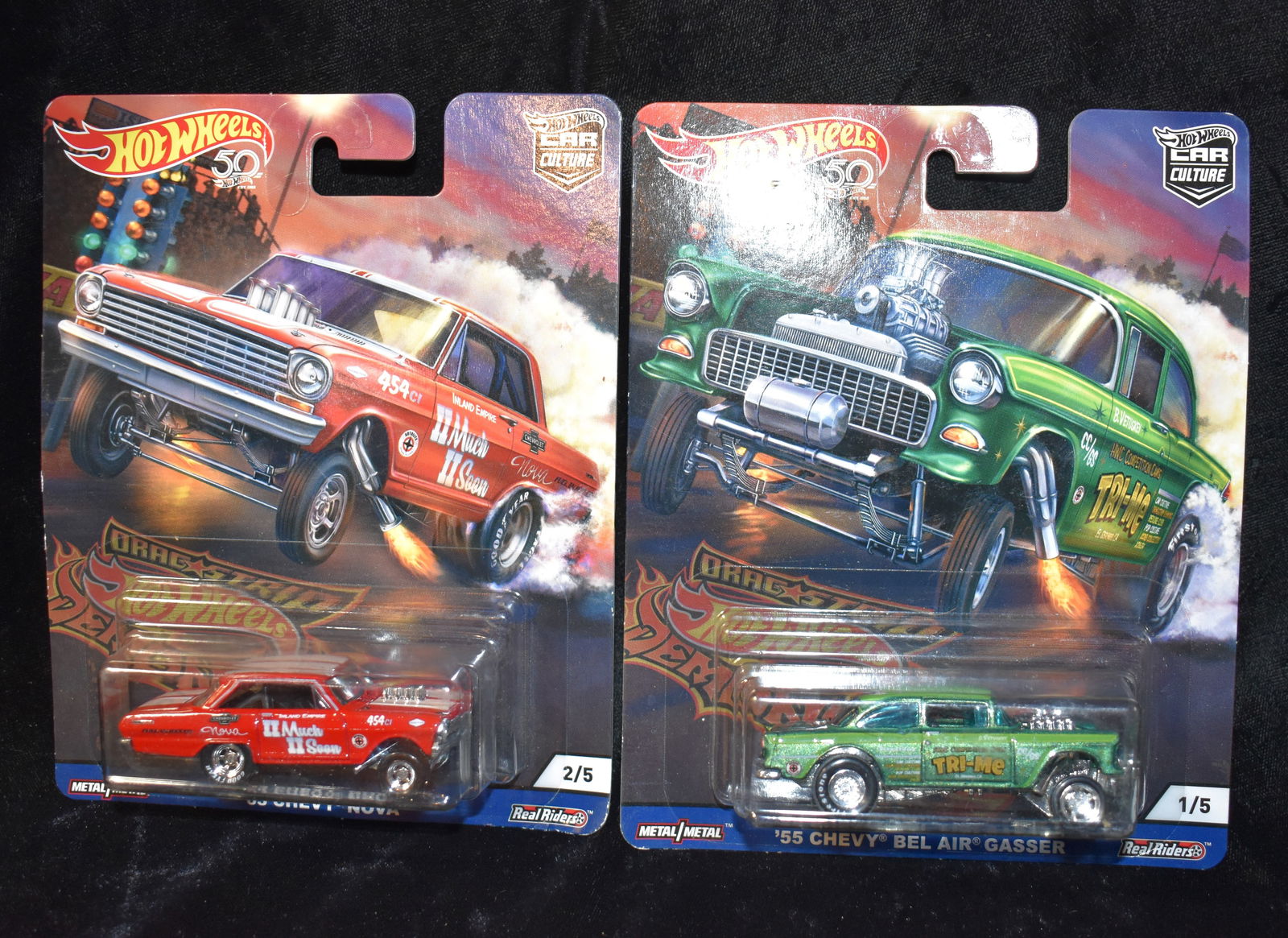 2018 Hot Wheels Dragstrip Demons '55 Chevy Tri-Me Bel Air Gasser & '63 Chevy Nova (1 of 3)
