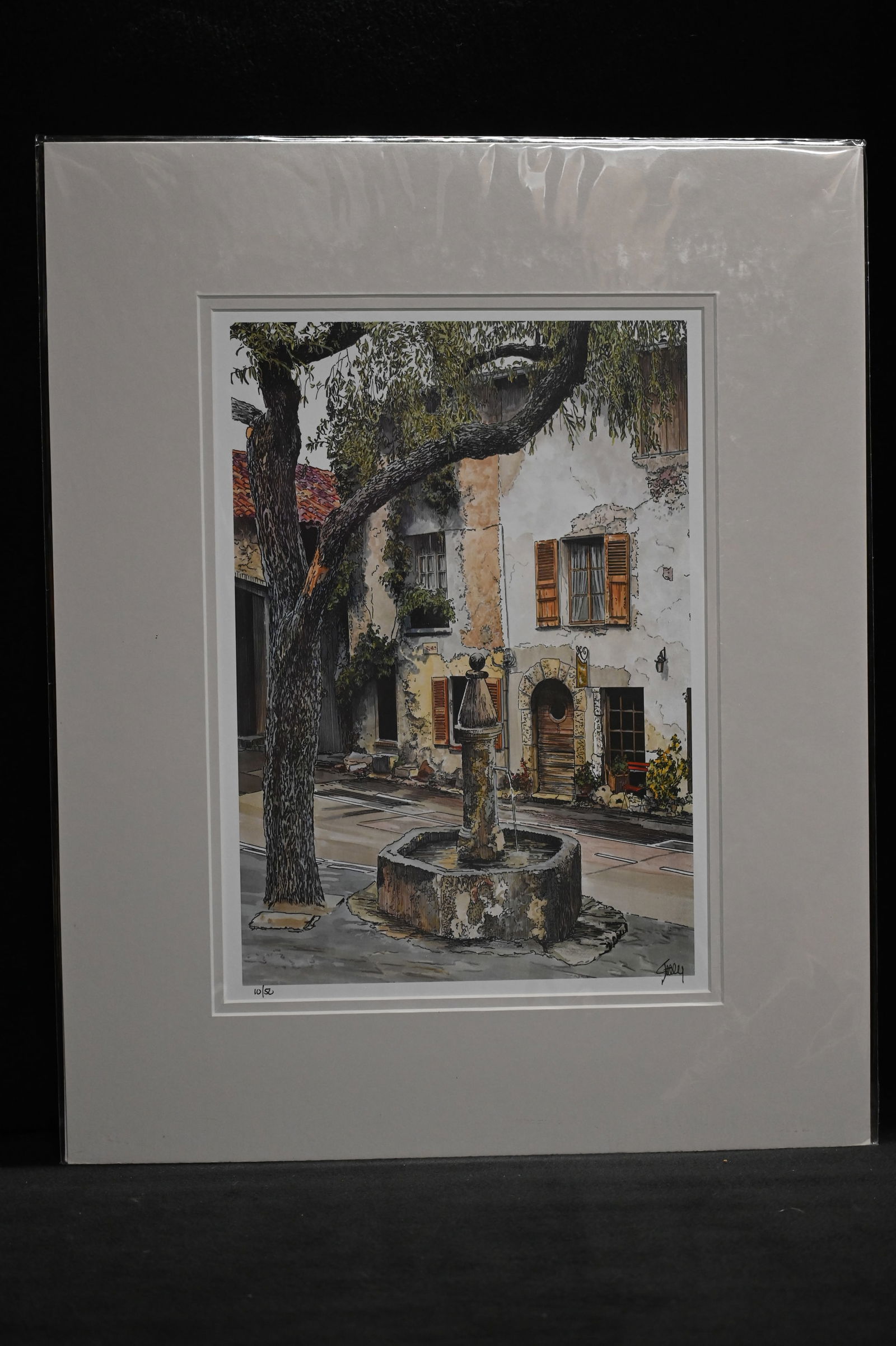 Fountain in France by John Stoeckley 16" x 20" Matted Print "Signed" (1 of 6)