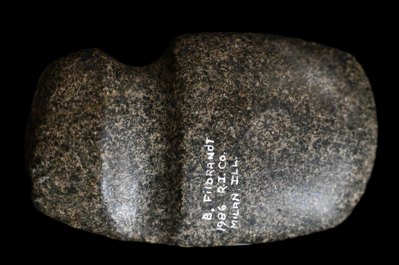 4 7/8" Speckled Granite 3/4 Groove Axe Found by Bruce Filibrandt in Rock Island Co. Illinois.  W/ (1 of 10)
