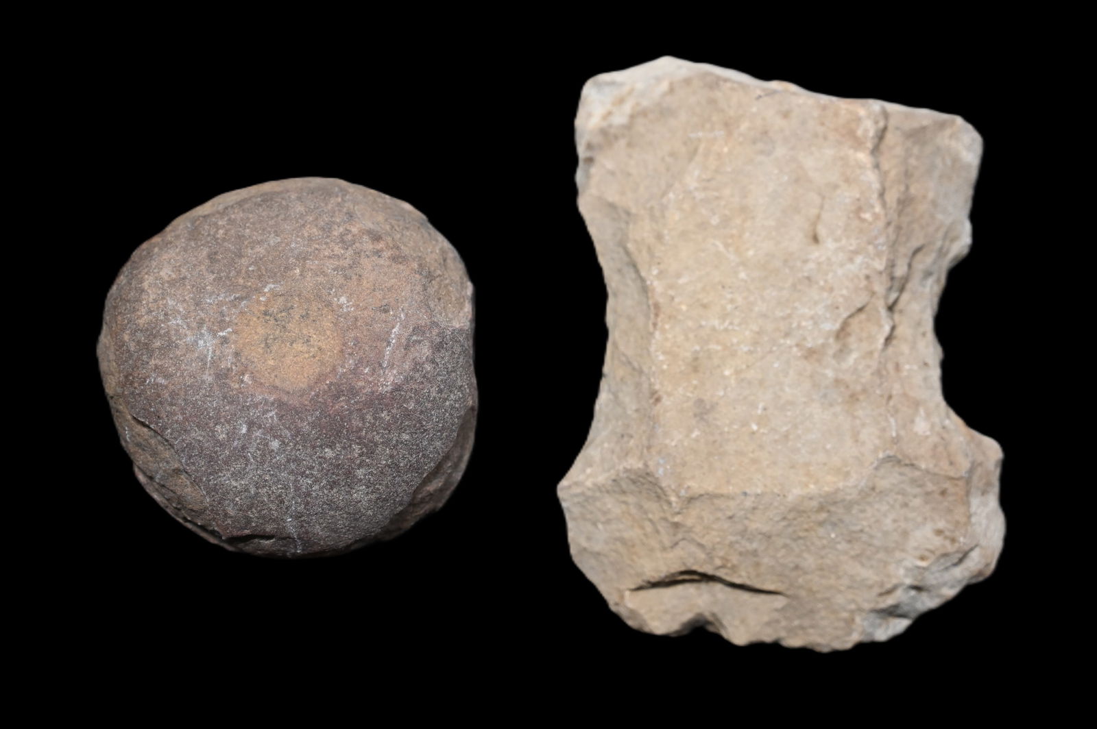5 3/4" Flint Axe & 3 1/2" Nutting Stone both found in Indiana. (1 of 5)