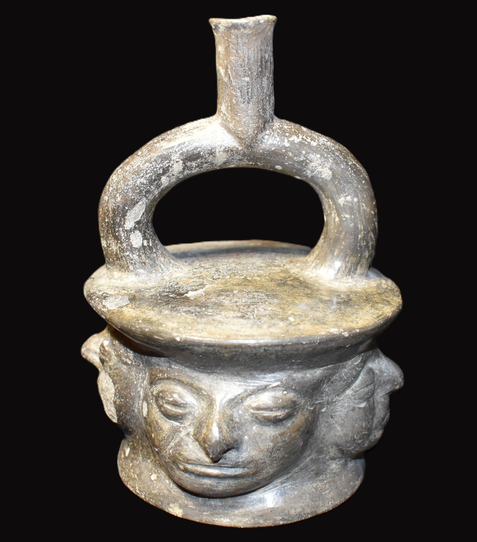 Very Rare 4 Face Moche PreColumbian Stirrup Spout Pottery Vessel (1 of 11)