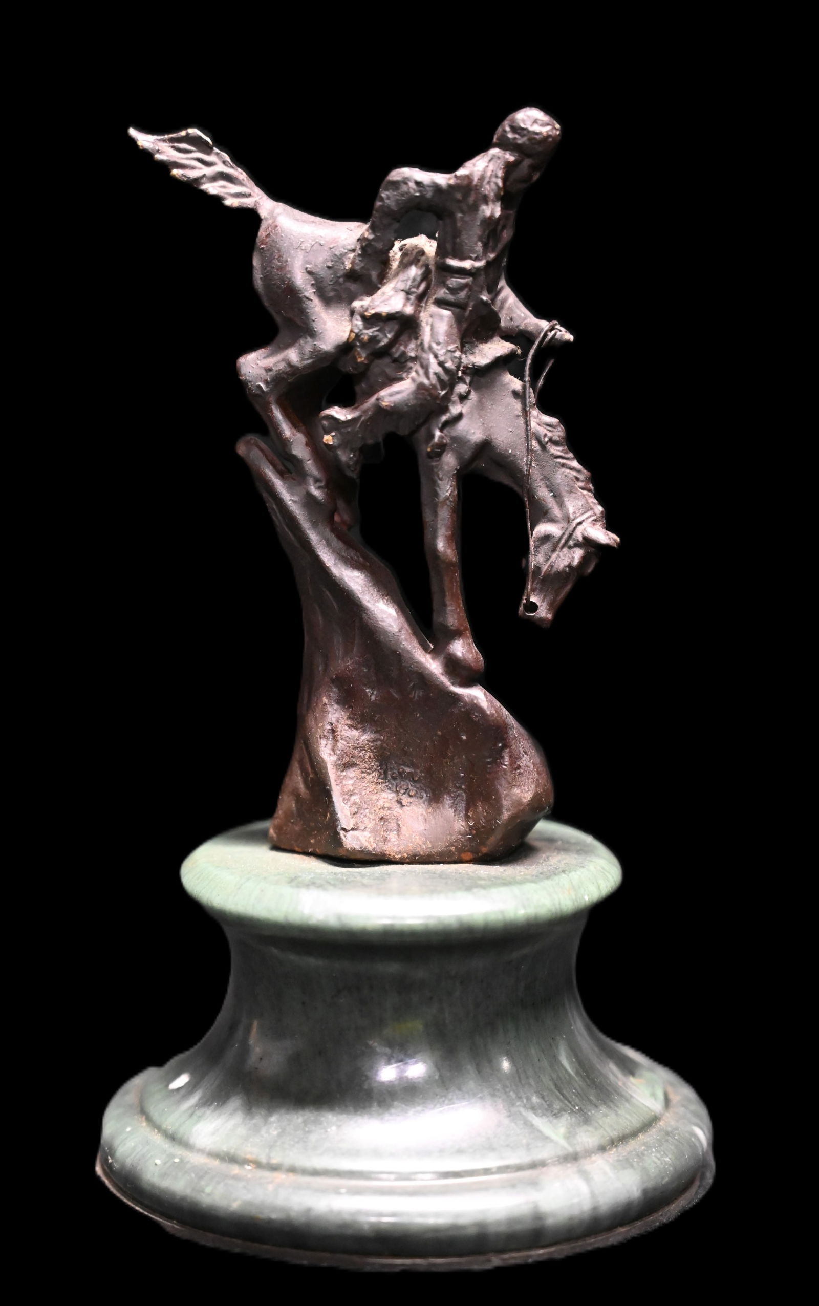 6 1/2" Bronze Frederick Remington Mountain Man Statue on a Green Marble Base. (1 of 8)