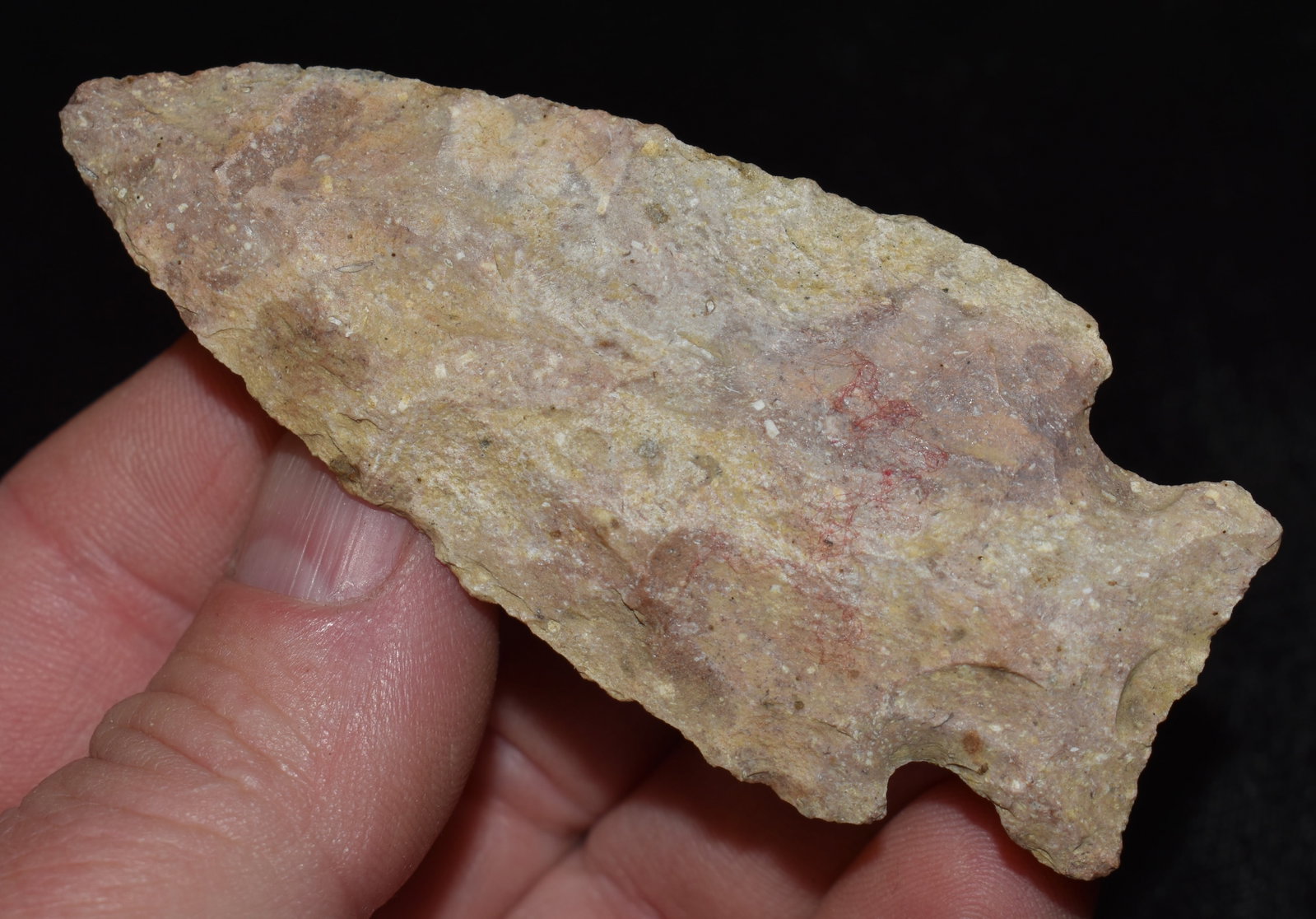 3 1/4" Hopewell found in Lewis County, Missouri by Matt Lay: 3 1/4" Hopewell found in Lewis County, Missouri by Matt Lay. Made of a mottled brown chert found in SE Iowa and in to NE Missouri. Exhibits correct manufacture and good patination.