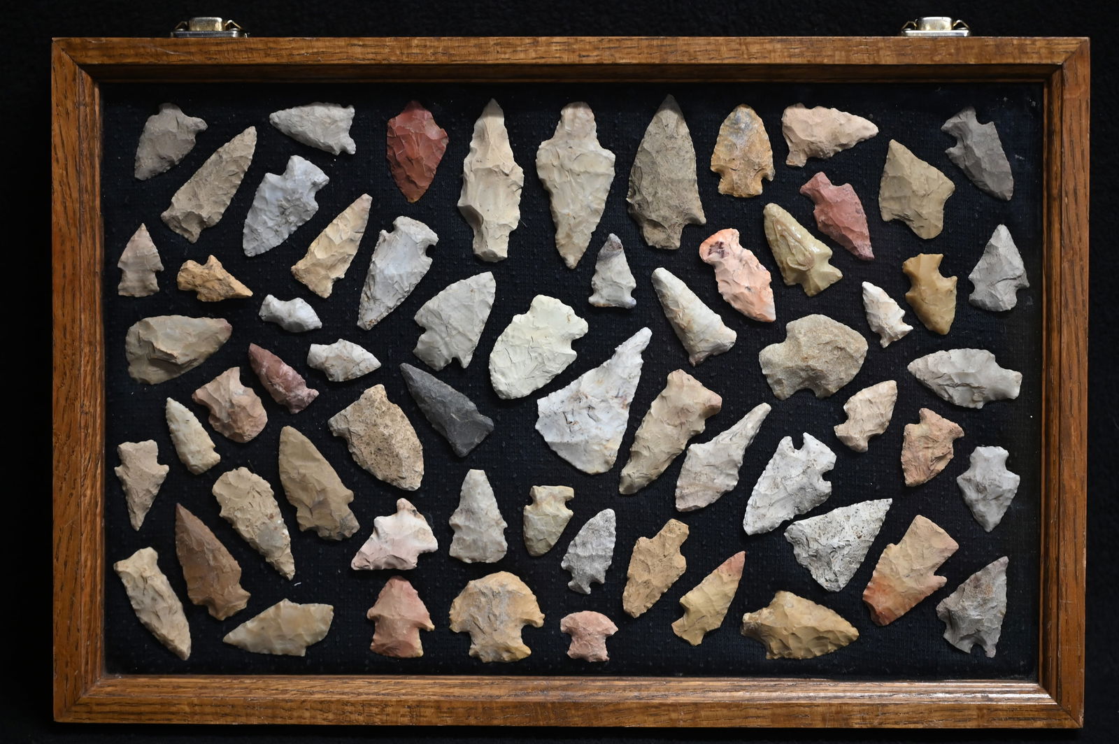 62 Arrowheads in a Cherry Display Case Found in the Midwest.  Longest arrowhead is 3".  Display case (1 of 7)