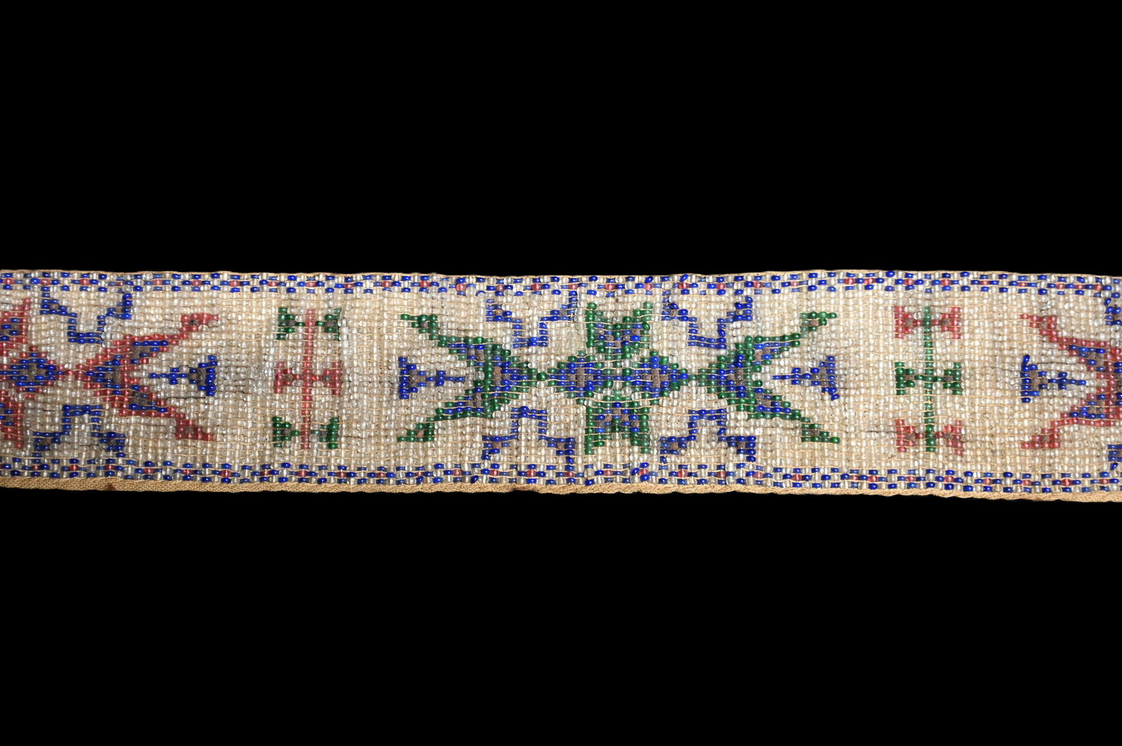34" Authentic Loom Beaded Belt on Cloth Backing in Very Good Condition.: 34" Authentic Loom Beaded Belt on Cloth Backing in Very Good Condition.