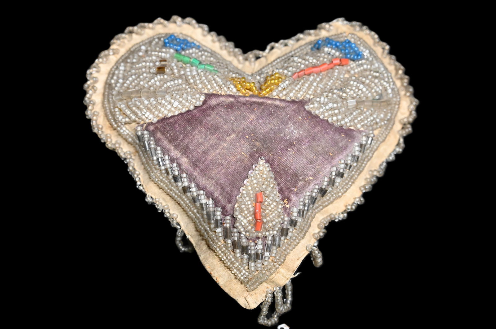 6" Heart Shaped Native American Beaded Pin Cushion. (1 of 7)