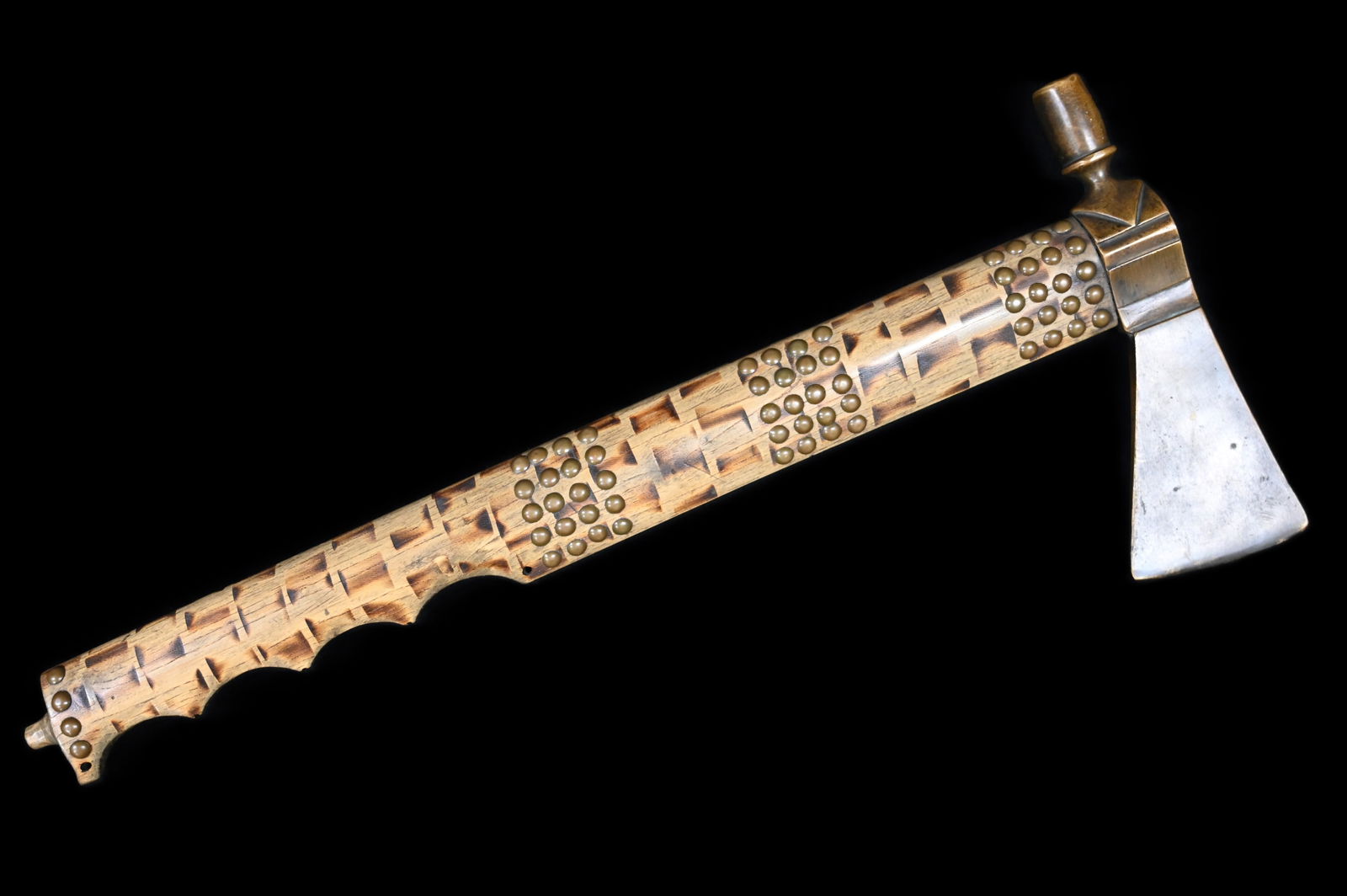 19" Brass Pipe Tomahawk "Historic" Decorated in Brass Tack. (1 of 8)