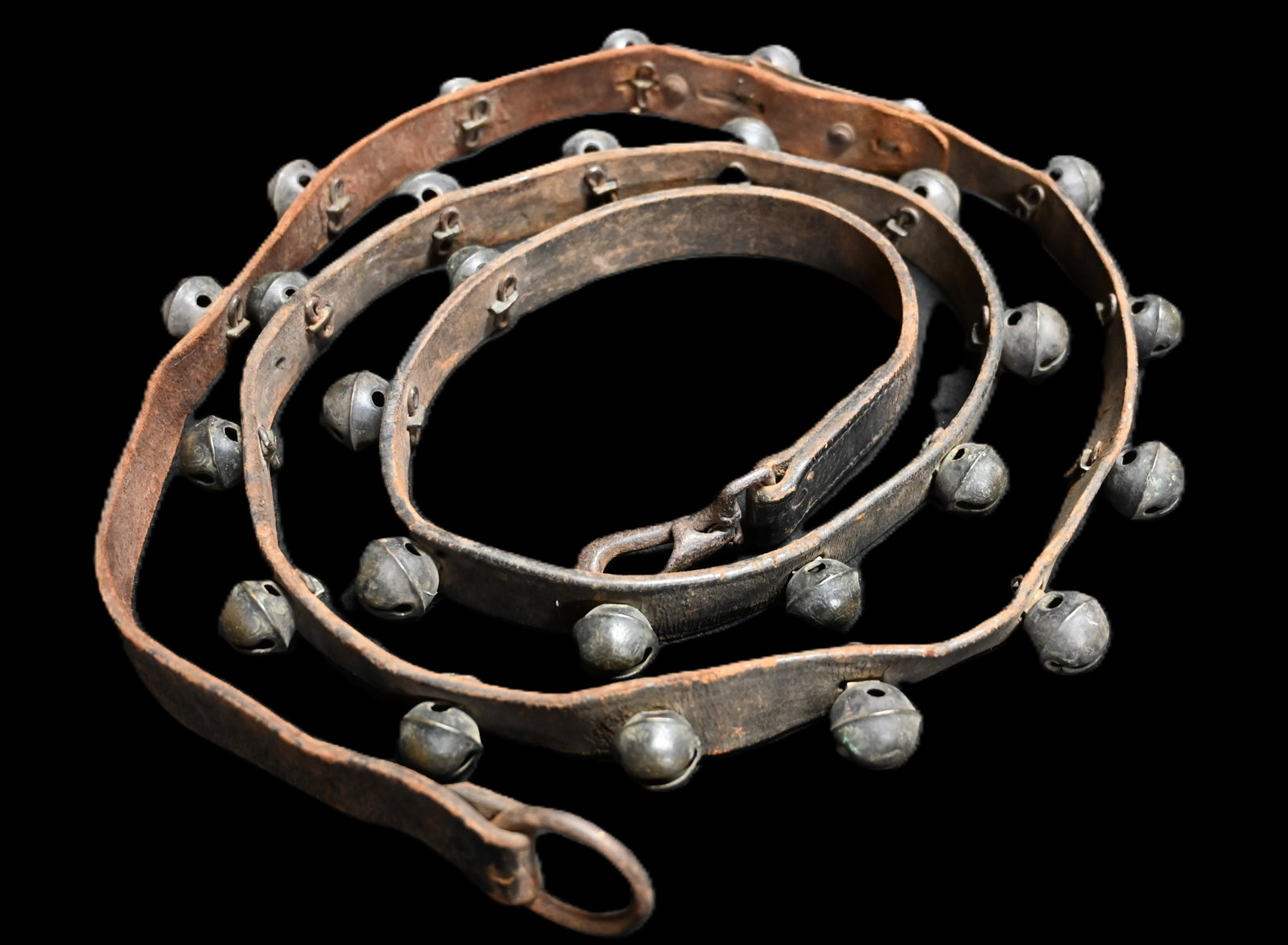 92" Leather Strand of 27 Sleighbells.: 92" Leather Strand of 27 Sleighbells.