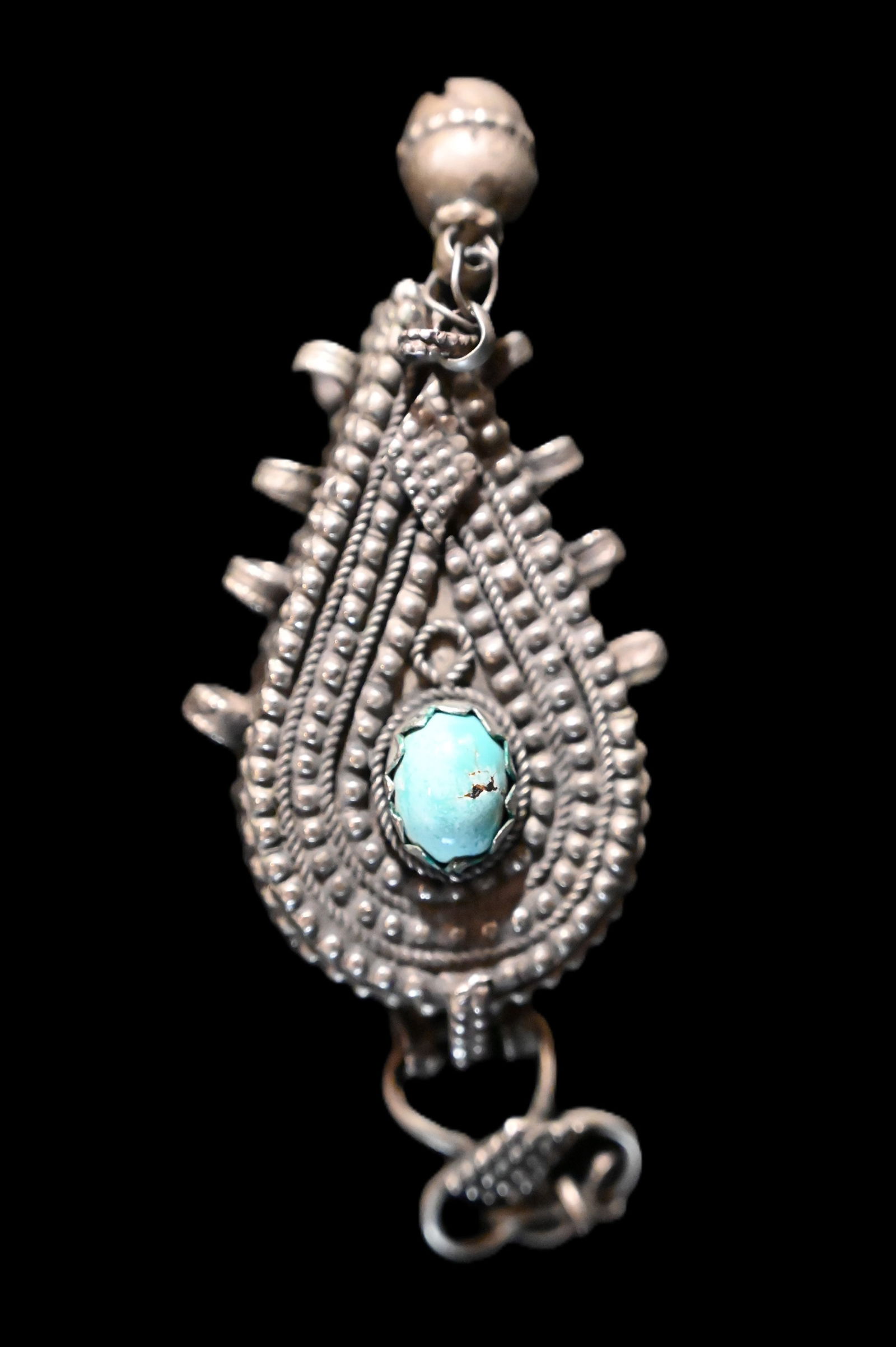 Tibetan Turquoise and Silver Pendant Prayer Box. (1 of 5)