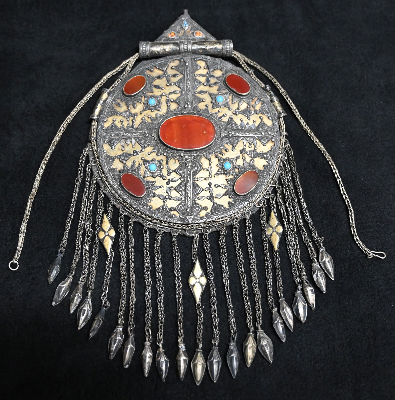 Turkmen Tribal Inlaid Large Silver and Carnelian Breastplate. (1 of 10)