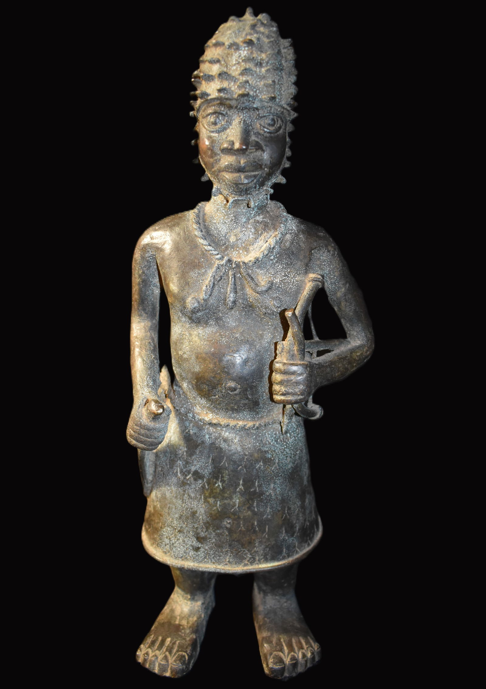 17" Mid-Century or Older Benin Warrior Bronze Statue - Old African Bronze (1 of 10)