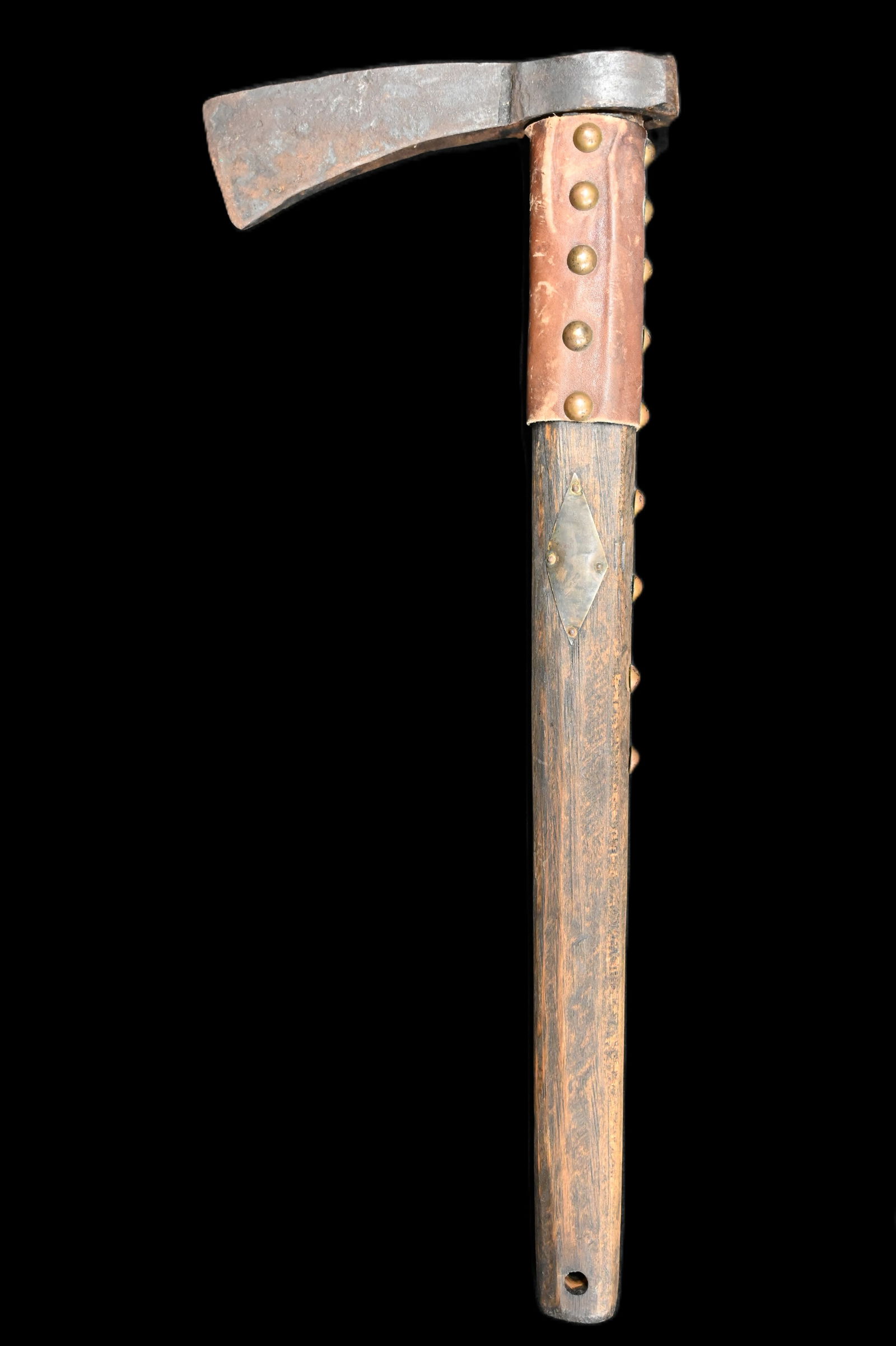 19" Hand Forged Axe Leather Wrapped and Brass Tacked. (1 of 11)