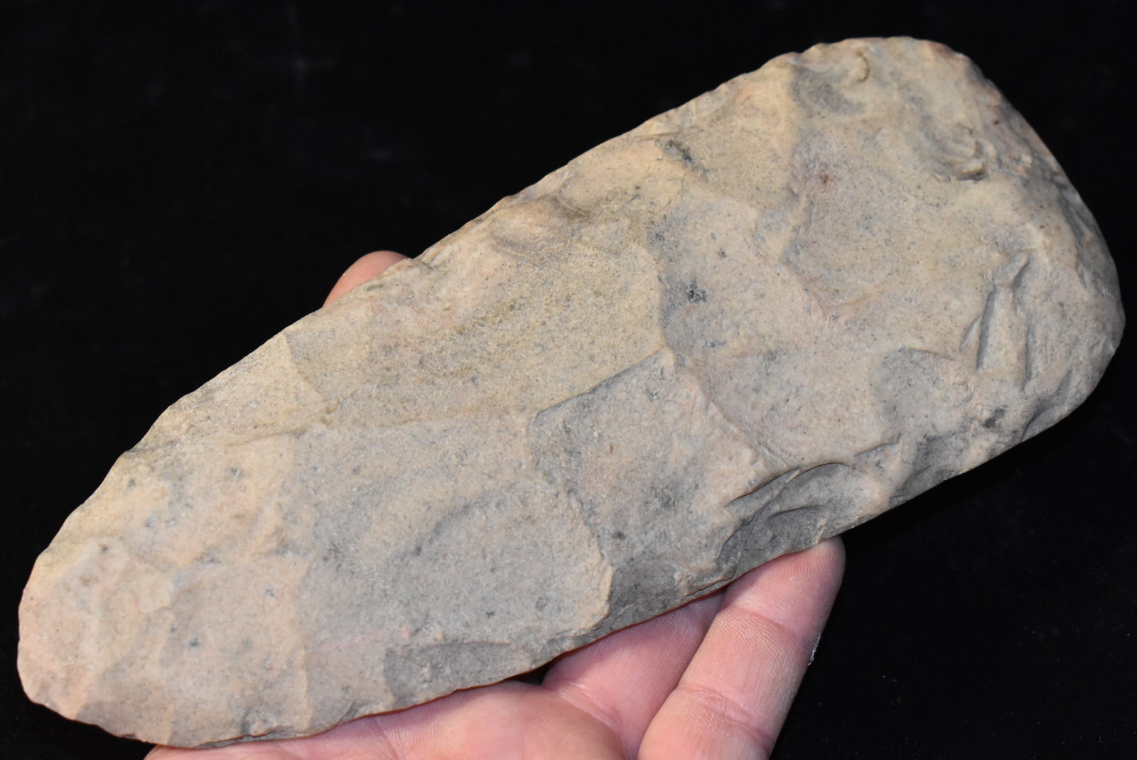 8" Mill Creek Chert Spade - Modern Made: 8" Mill Creek Chert Spade - Modern Made. Modern copper manufactured w/ a false patination. Bit has been polished. Maker unknown.
