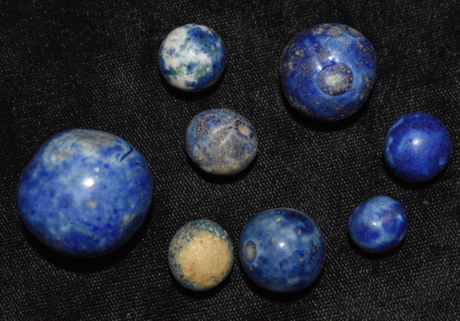 8 Blue Civil War Era Bennington Clay and Earthenware Marbles (1 of 4)