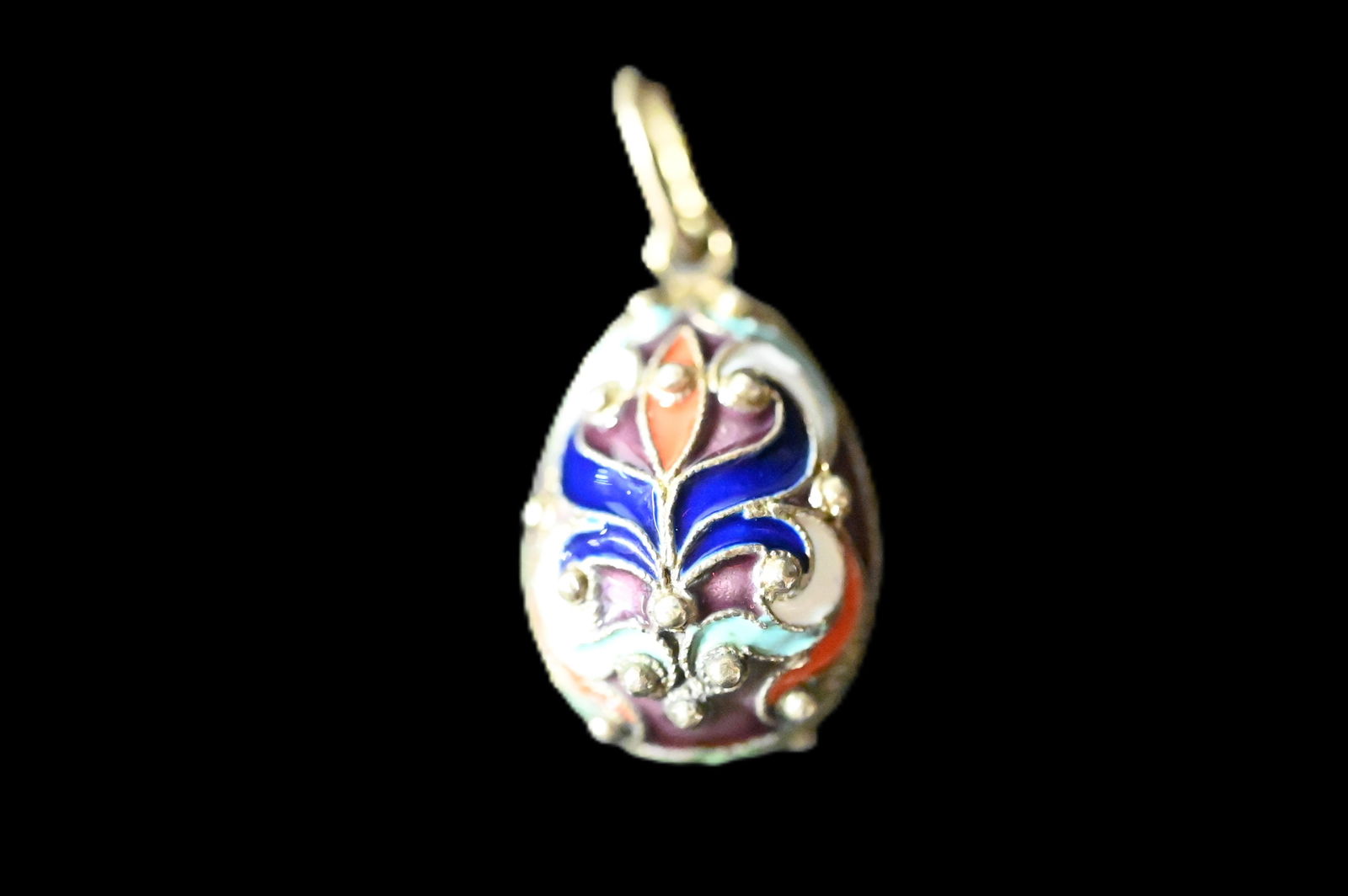 Vintage Russian Cloisonne Egg Pendant Nouveau Kokoshnik 960 Silver. (1 of 7)