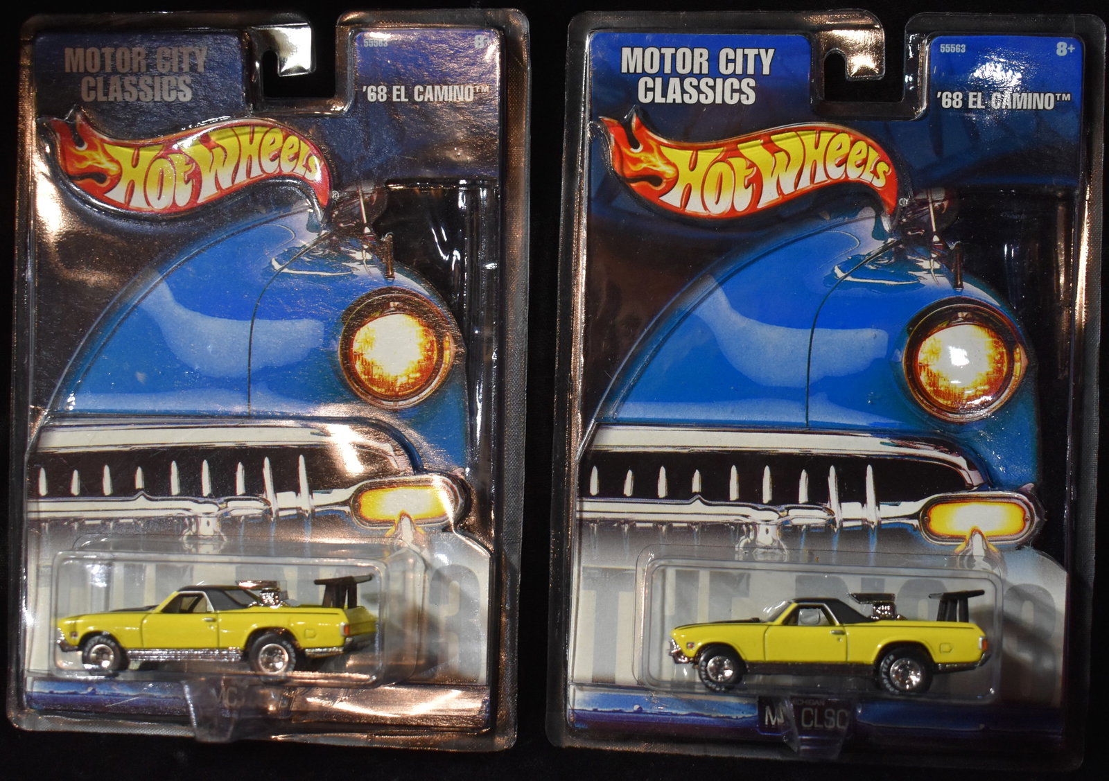 TWO 68 EL CAMINO Yellow Motor City Classics 2002 Hot Wheels - New from 2002: TWO 68 EL CAMINO Yellow Motor City Classics 2002 Hot Wheels - New from 2002. 1:64 Scale Diecast Cars. New in their original packages w/ protective sleeves.