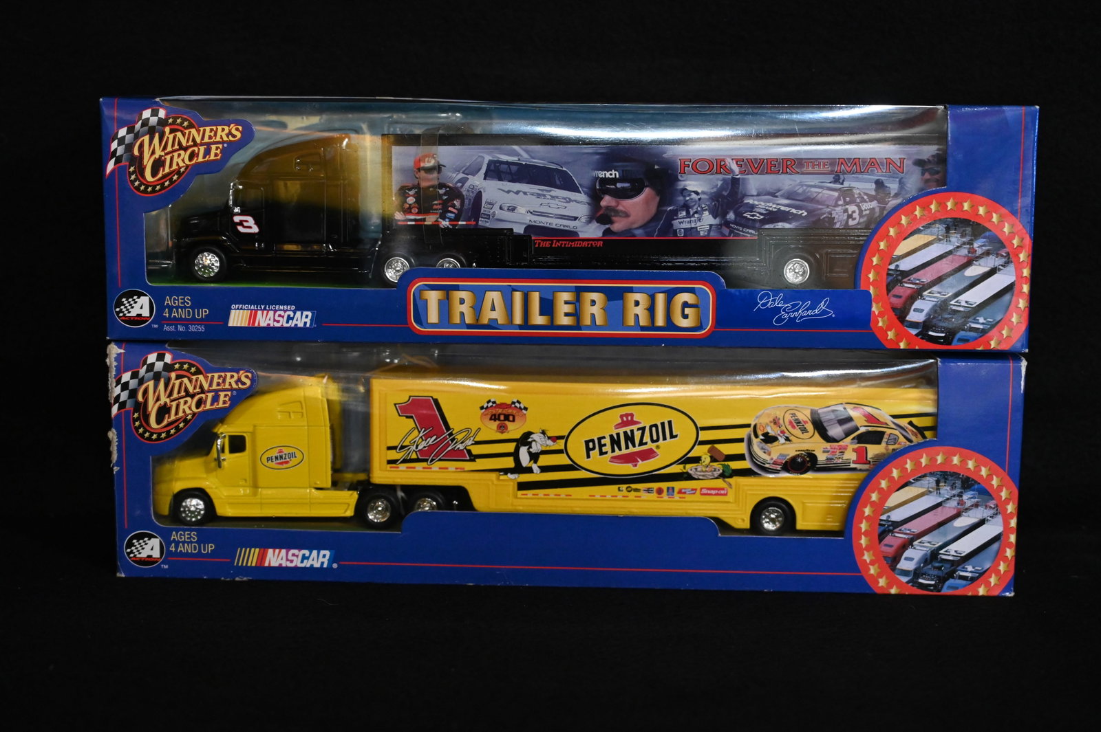 2 NASCAR 2002 Trailer Rig's Dale Earnhardt "Goodwrench" & Steve Park "Penzoil" 1/64 Scale Produced: 2 NASCAR 2002 Trailer Rig's Dale Earnhardt "Goodwrench" & Steve Park "Penzoil" 1/64 Scale Produced by Winner's Circle in brand new condition.