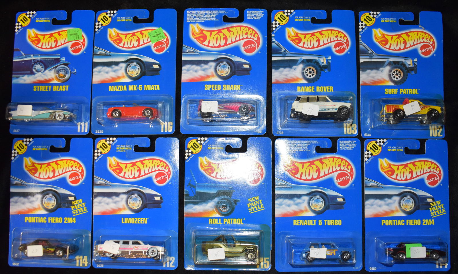 10 Vintage Mattel Hot Wheels Assortment from 1991 - New in their Original Cards (1 of 7)