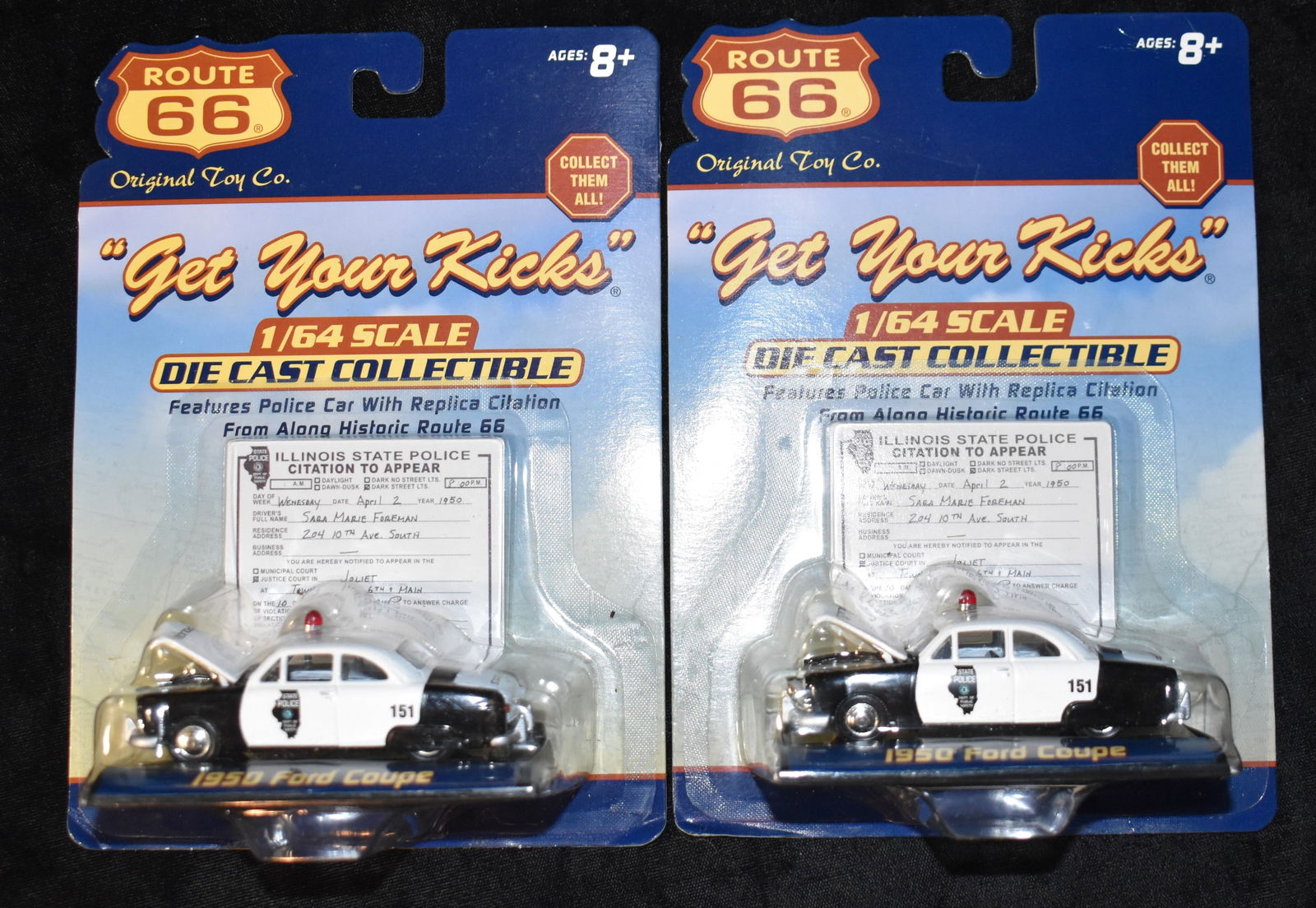 Vintage Route 66 Original Toy Co. 1950 Ford Coupe Illinois State Police 1/64 Die Cast x2 (1 of 3)