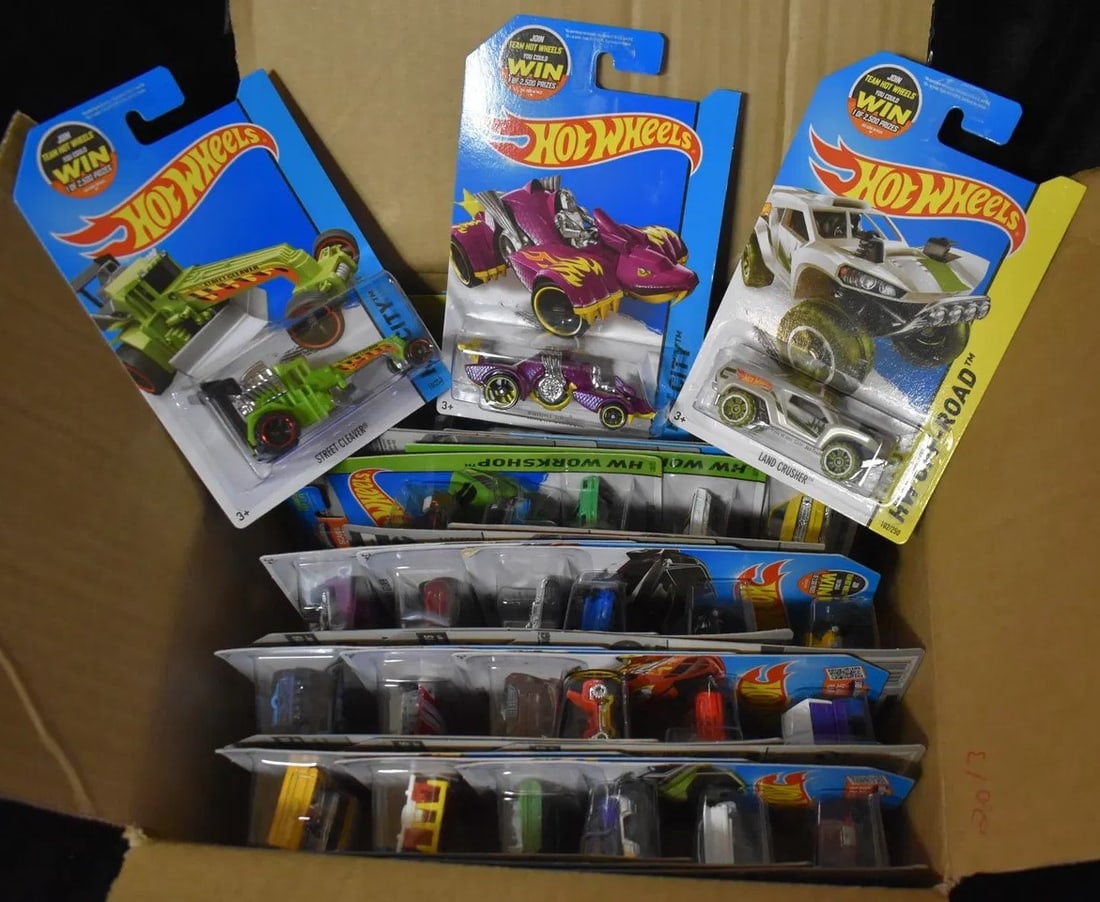 Mattel Hot Wheels Assortment contains 36 cars 1:64 Scale Diecast Cars: Mattel Hot Wheels Assortment contains 36 cars. All cars are brand new and in their original card. The cars in the box probably don't match the numbers on the outside of the box. We made sure the numbe