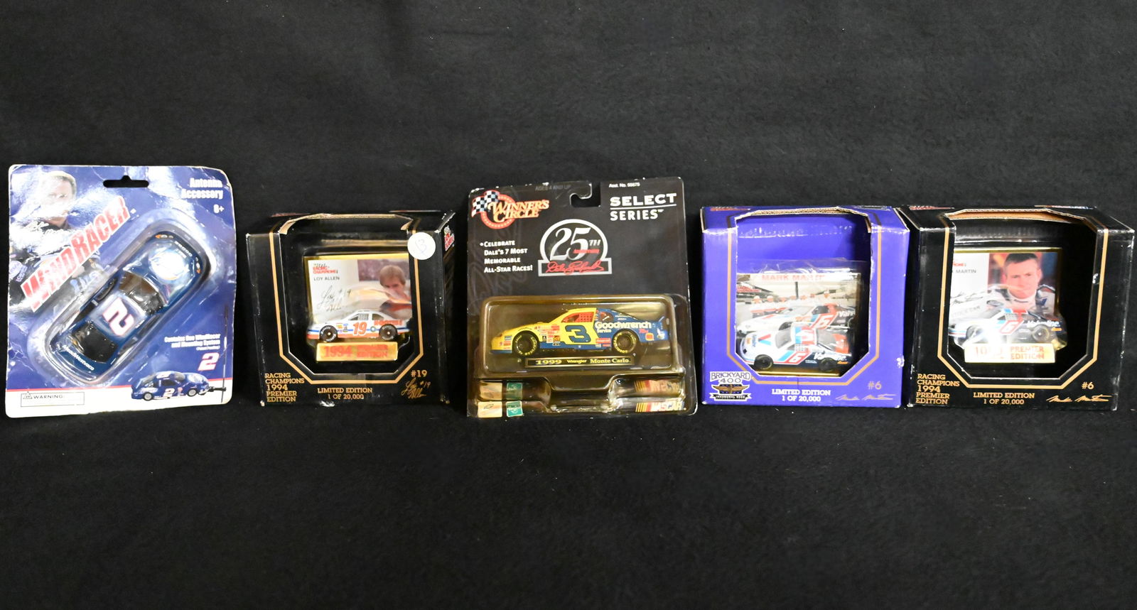 5 NASCAR 1/32 & 1/64 Scale Stock Cars includes Dale Earnhardt, Mark Martin, and Rusty Wallace. (1 of 5)