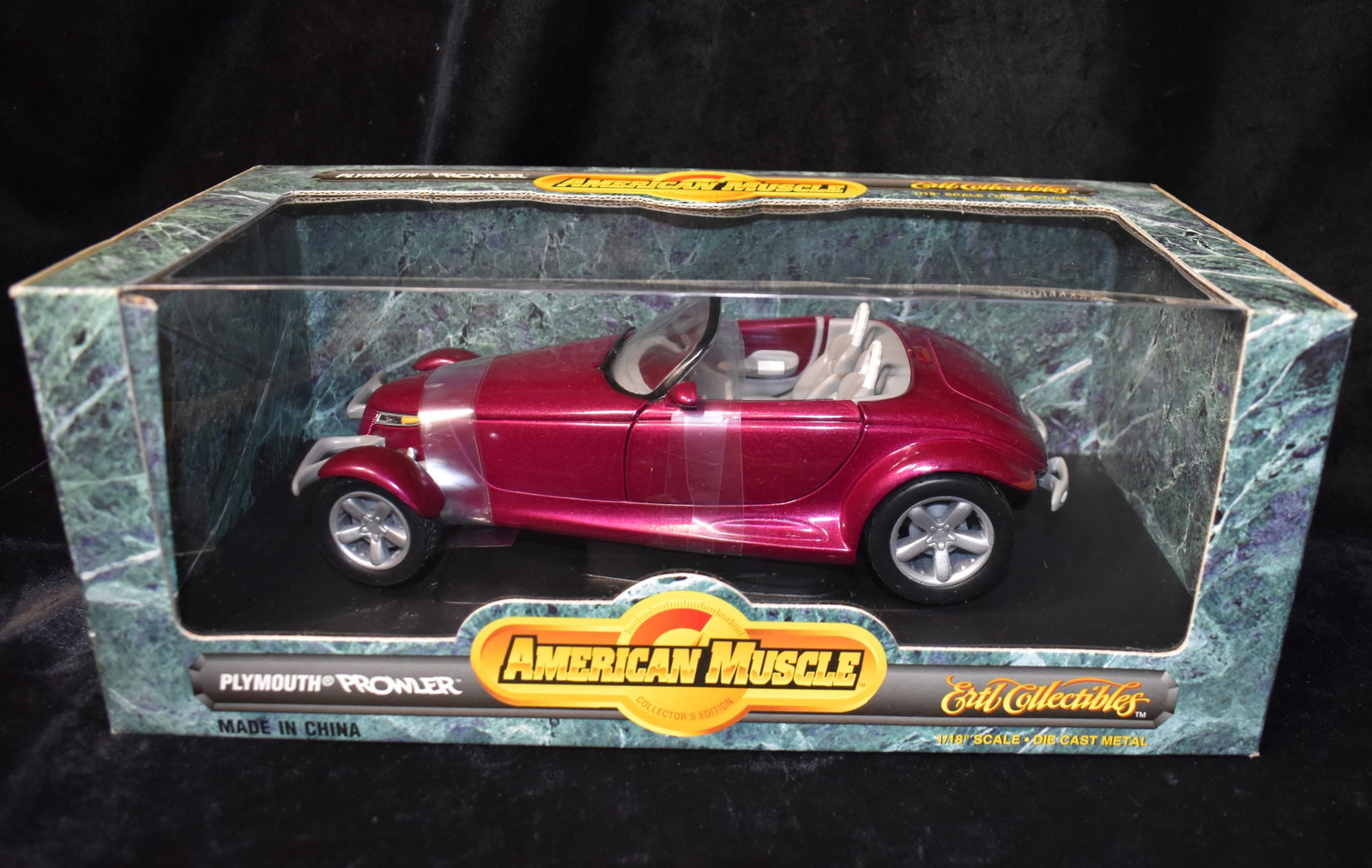 1:18 Scale American Muscle Plymouth Prowler ERTL COLLECTIBLES 1996 NIB: 1:18 Scale American Muscle Plymouth Prowler ERTL COLLECTIBLES 1996 NIB. Vintage new in the box.