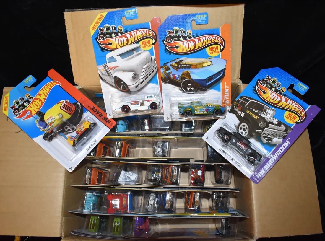 Mattel Hot Wheels Assortment contains 72 cars - 2013 1:64 Scale Diecast Cars: Mattel Hot Wheels Assortment contains 72 cars. All cars are brand new and in their original card. Appear to be mostly Hot Wheels made in 2013.