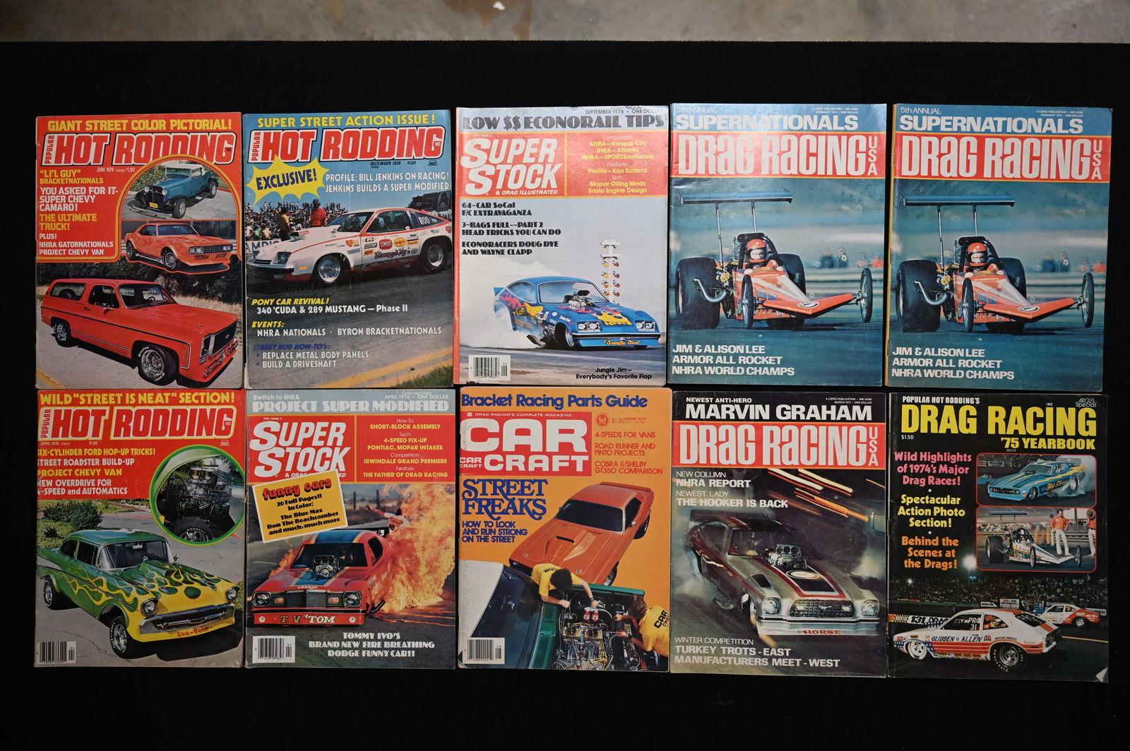 10 Vintage 1975-1976 Car Magazines.  Popular Hot Rodding, Drag Racing, Super Stock, and Car Craft. (1 of 7)