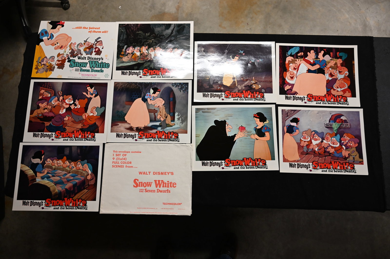 Walt Disney's Snow White And The Seven Dwarfs set of 9 Full Color Scenes 11" x 14". Reproduced set: Walt Disney's Snow White And The Seven Dwarfs set of 9 Full Color Scenes 11" x 14". Reproduced set from the 1958 release.