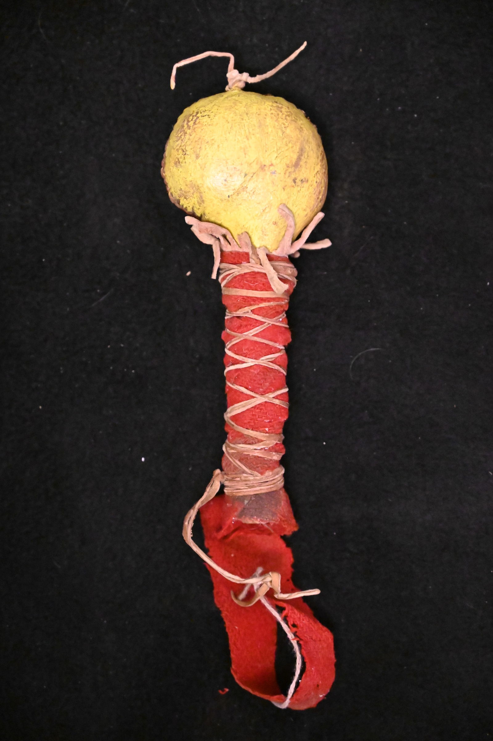 7" Red/Yellow Hide Painted Rattle Sinew Sewn "Blackfeet" Montana. (1 of 4)