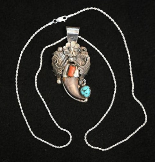 Navajo Sterling Silver, Turquoise, Red Coral Pendant Necklace by JT Willie. (1 of 6)