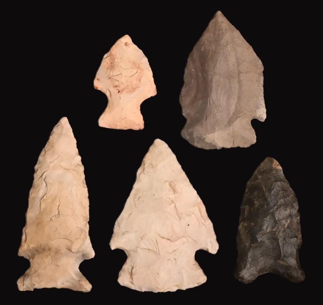 5 Arrowheads Found in Marion Co. Missouri 2 3/16" Longest. (1 of 3)
