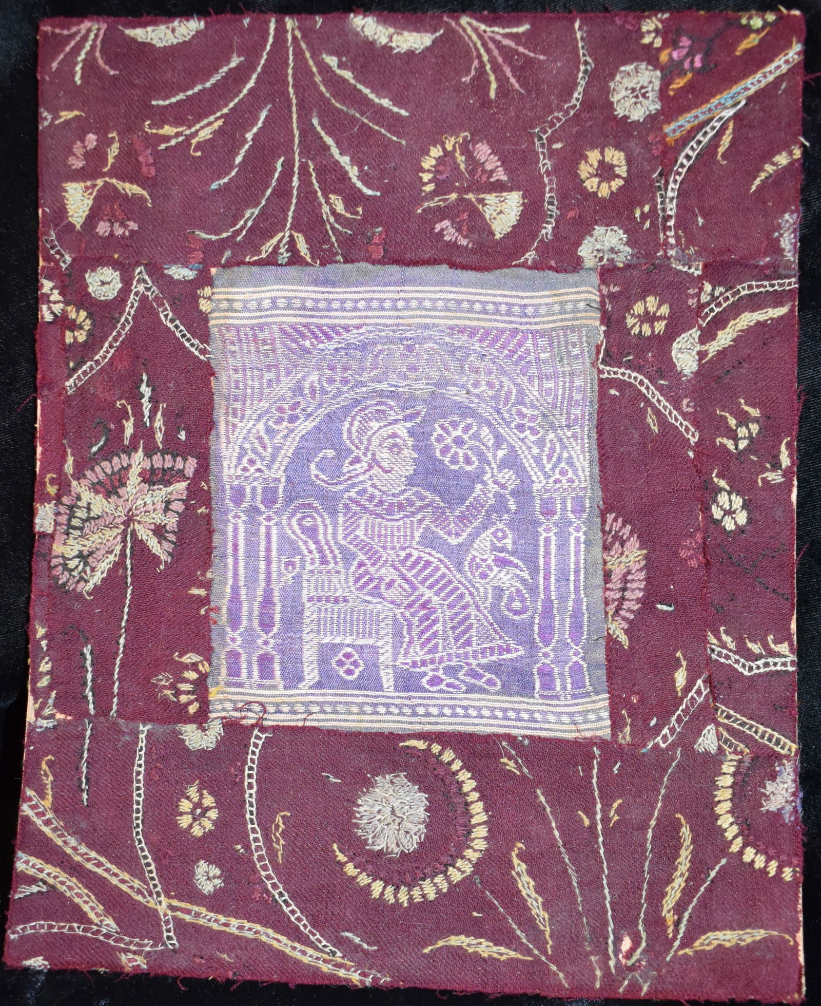 200 Year Old Pakistani (Mughal) Textile - Embroidered Seated Nobleman or Deity (1 of 4)