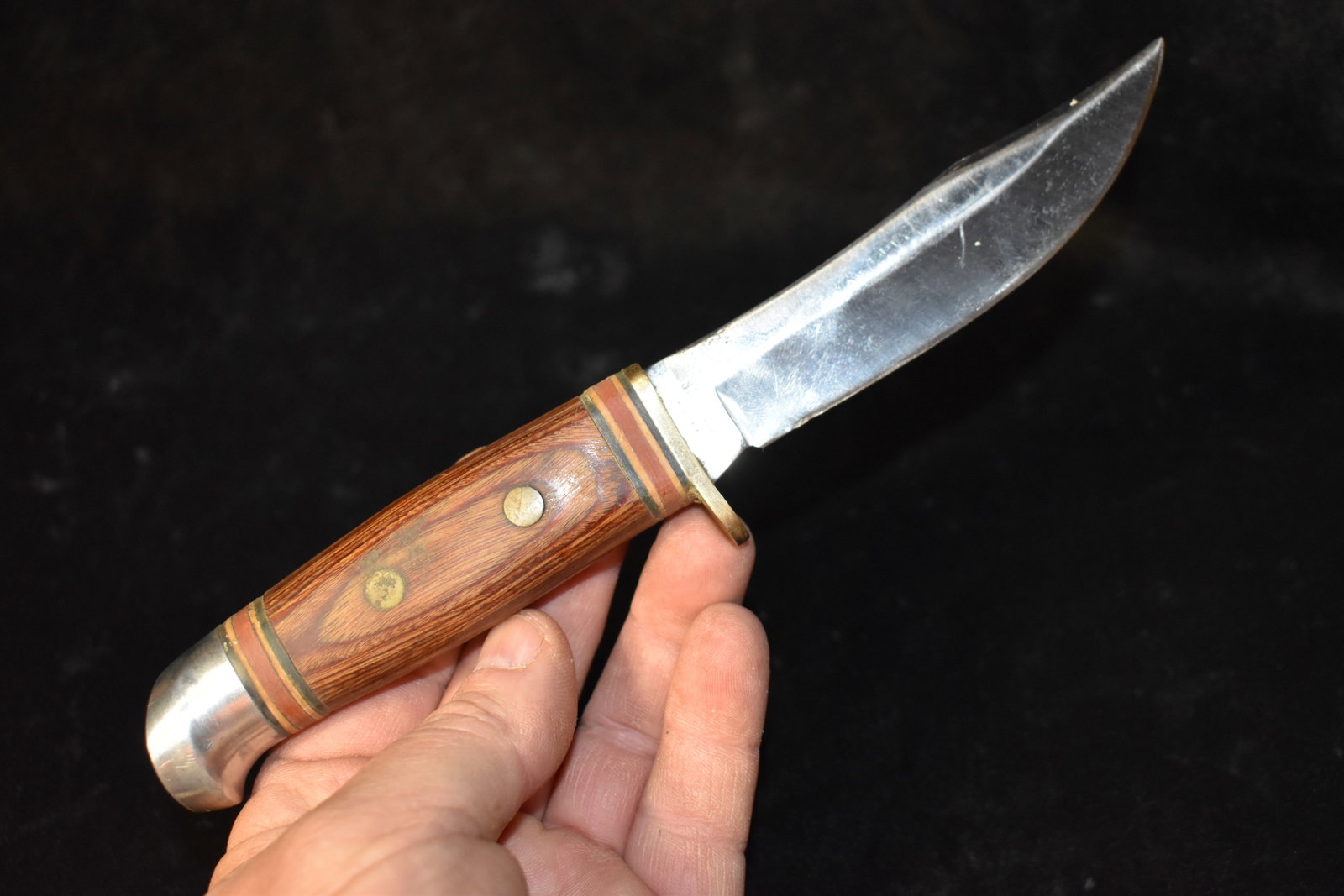 Sharp Brand Knife Made In Japan - Stainless Steel With Sheath: Sharp Brand Knife Made In Japan - Stainless Steel With Sheath. Good old knife. Wood hand guard is a little loose. Measures 8 3/4"
