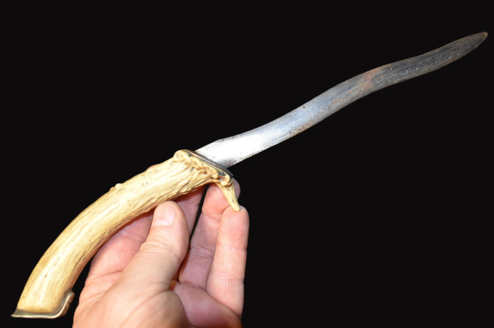 Vintage Hand Made Wavy Blade Knife with Antler Handle (1 of 7)