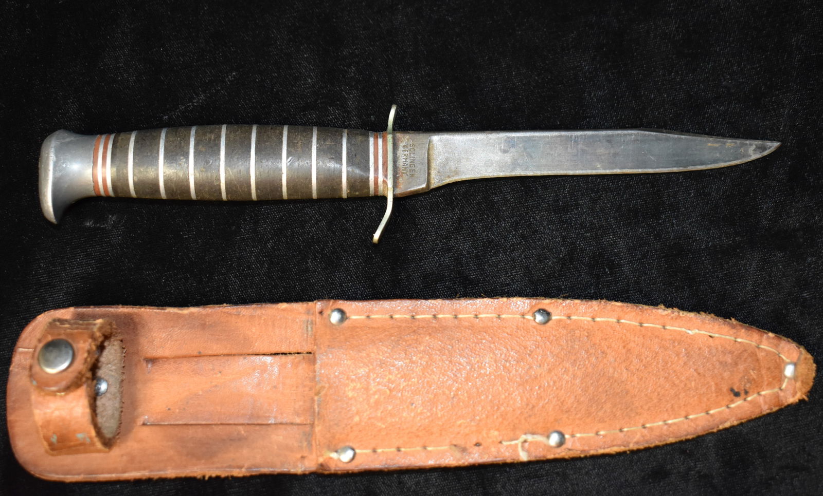 Vintage Solingen Germany Hollow Ground Fixed Blade Knife w/ Sheath (1 of 7)
