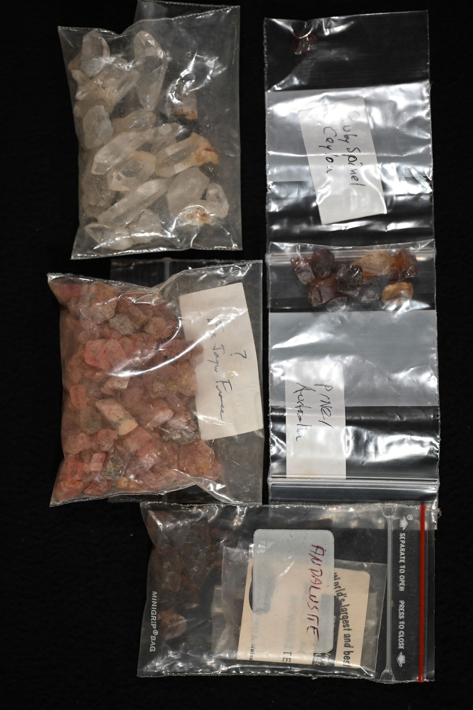 Andalusite, Spinel, White Quartz Crystal, and more.  Group lot of gemstones. (1 of 6)