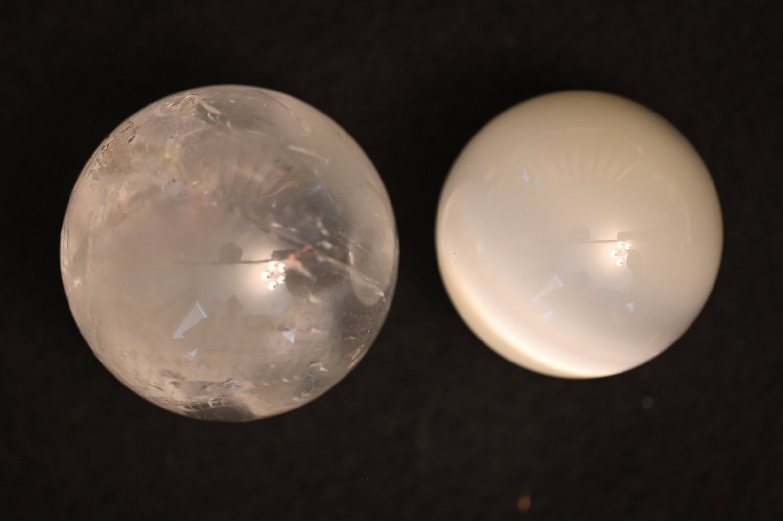 2 Gemstone Spheres Sage Green Moonstone and Crystal.: 2 Gemstone Spheres Sage Green Moonstone and Crystal.