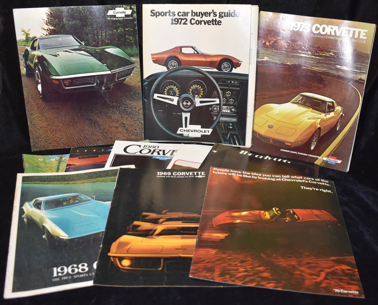 Collection of 13 Corvette Specification Brochures - 1960's to 1982: Collection of 13 Corvette Brochures - 1960's to 1982. Includes the following years 1968 to 1974, 1976, 1979 thru 1982. Nice group of vintage car brochures. Conditions vary from good to excellent for t